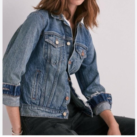Lucky Brand Jackets & Blazers - Lucky Brand Distressed Tomboy Trucker Jean Medium Wash Denim Jacket Size Large